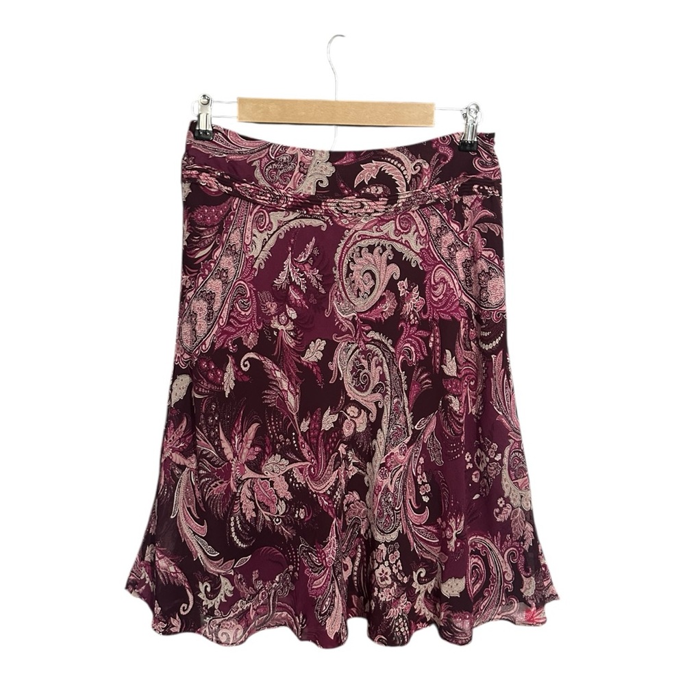 Ann Taylor Silk Paisley Floral Swing Side Zip Skirt Pink Purple Size 6